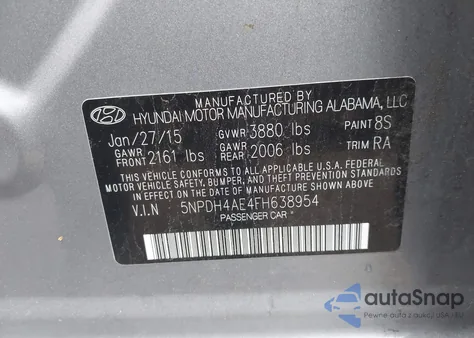 2015 Hyundai Elantra Se from USA, damaged, VIN 5NPDH4AE4FH638954